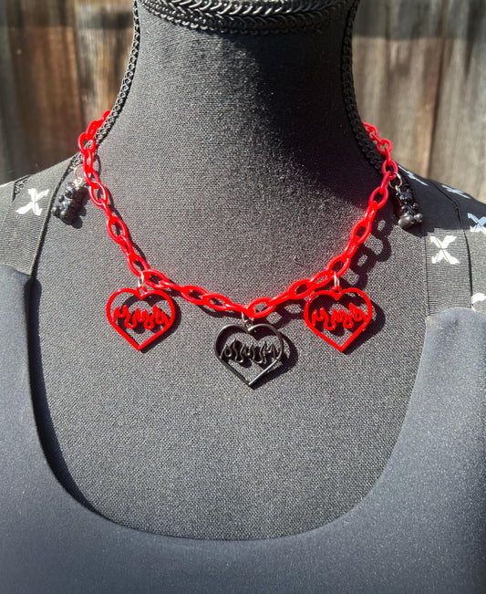Body Chain - Necklace - Accessory (Red&Black) - Hearts/Bears