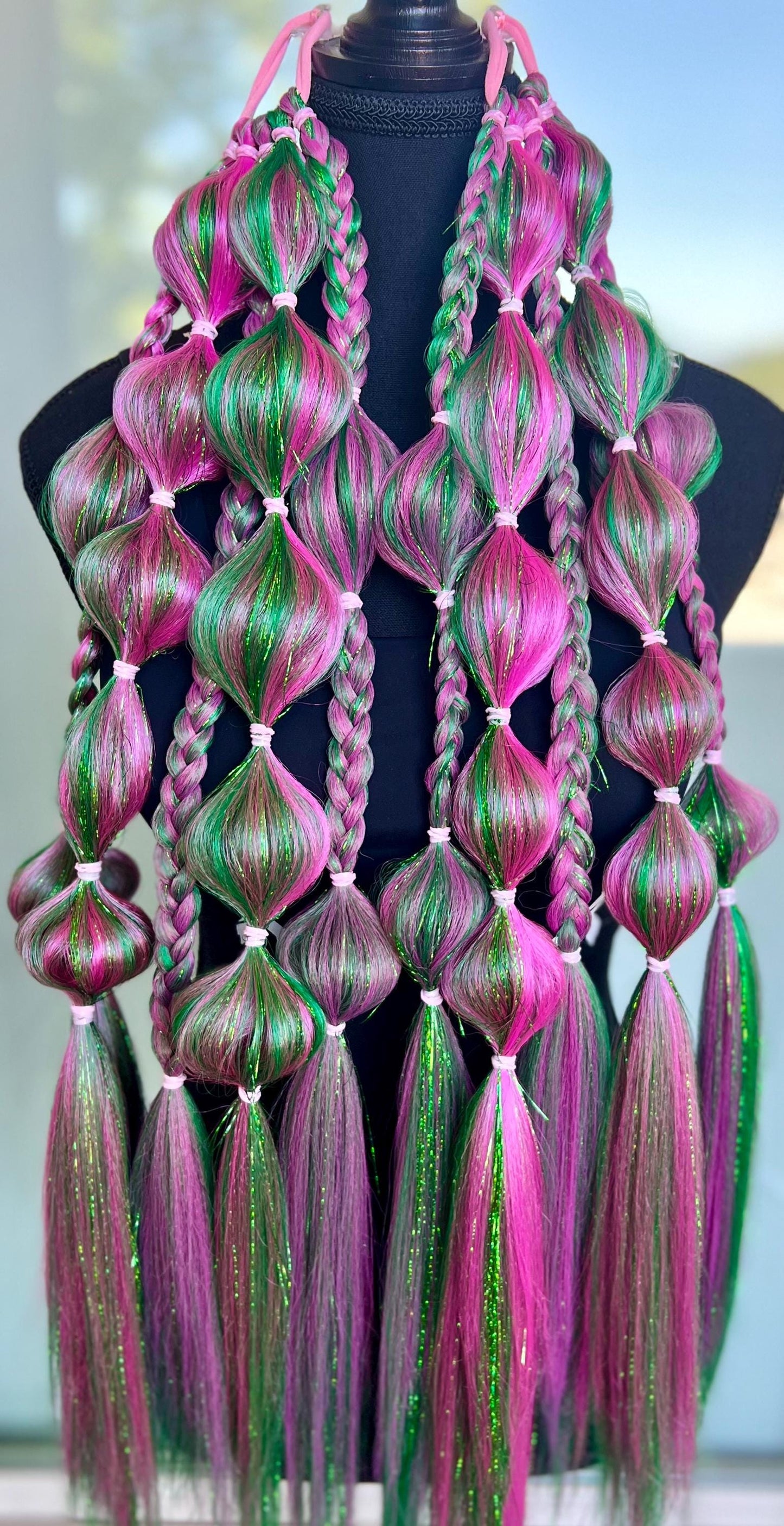 Watermelon - Tie-In Braid Extensions (Bubble Braids) - Tinsel