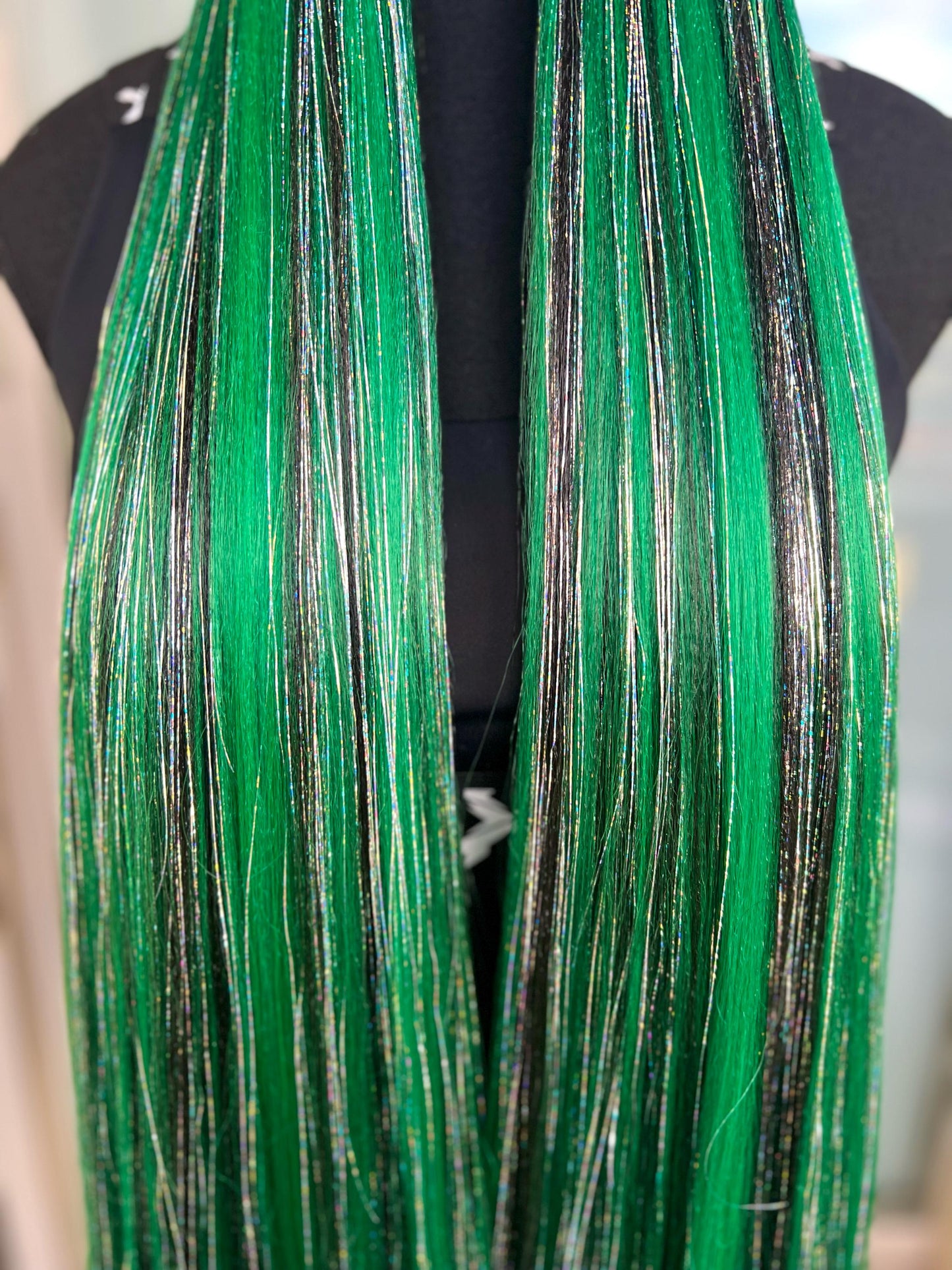 Elphaba - Tie-In Hair Extensions (DIY) - Green/Black Tinsel