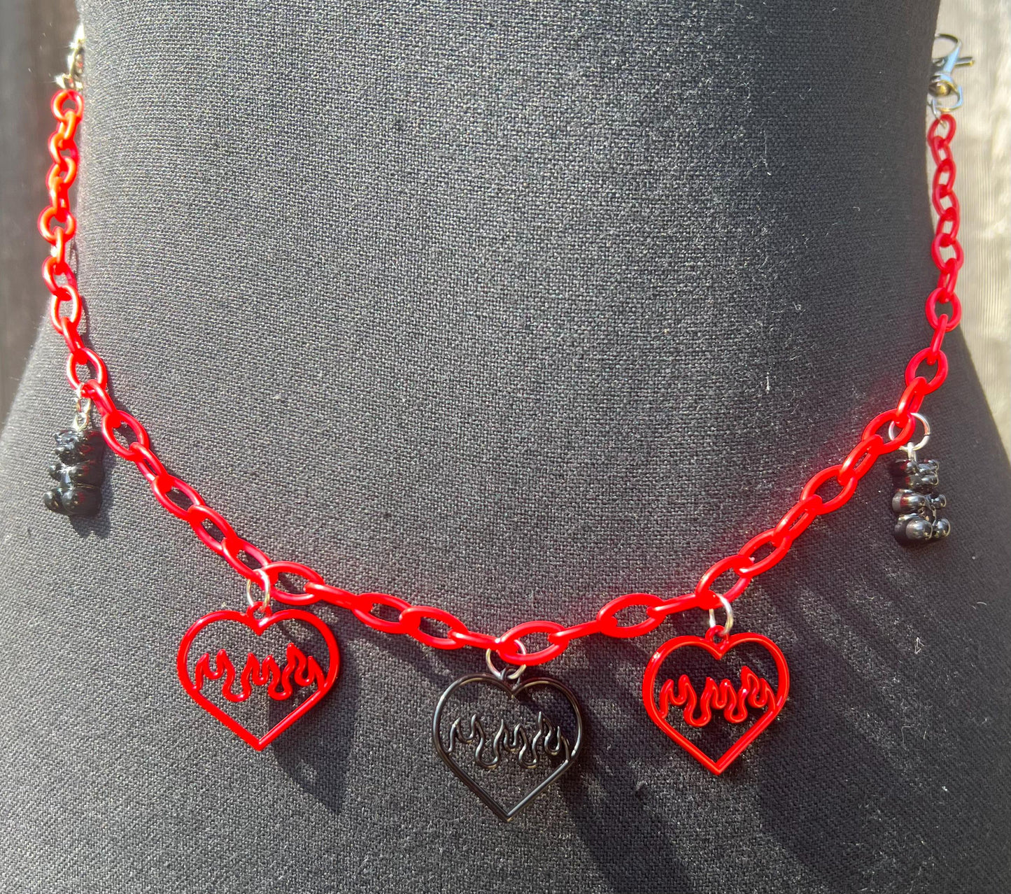 Body Chain - Necklace - Accessory (Red&Black) - Hearts/Bears