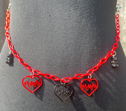Body Chain - Necklace - Accessory (Red&Black) - Hearts/Bears