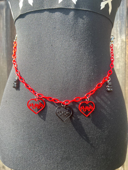 Body Chain - Necklace - Accessory (Red&Black) - Hearts/Bears