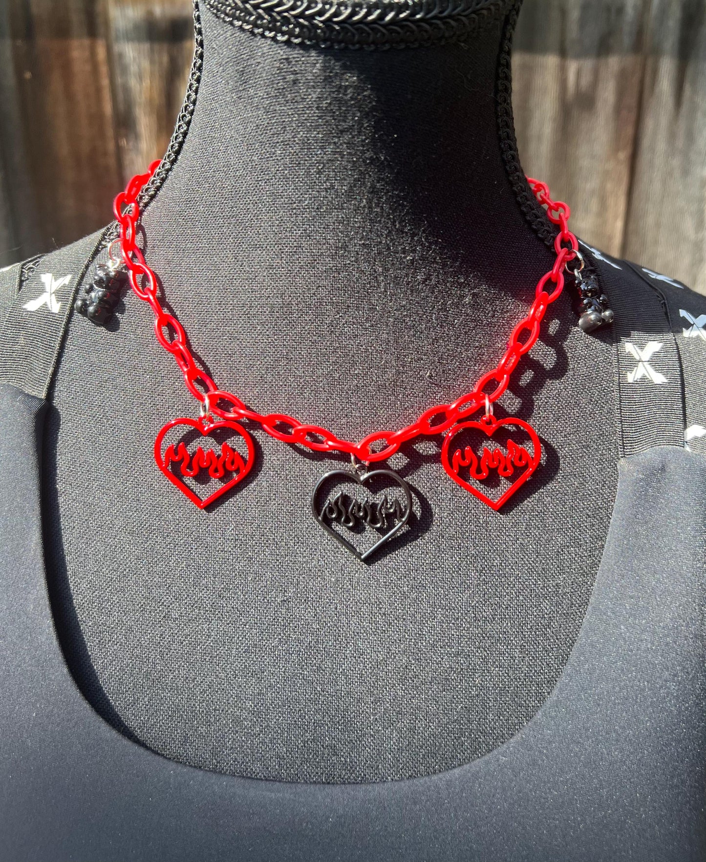 Body Chain - Necklace - Accessory (Red&Black) - Hearts/Bears