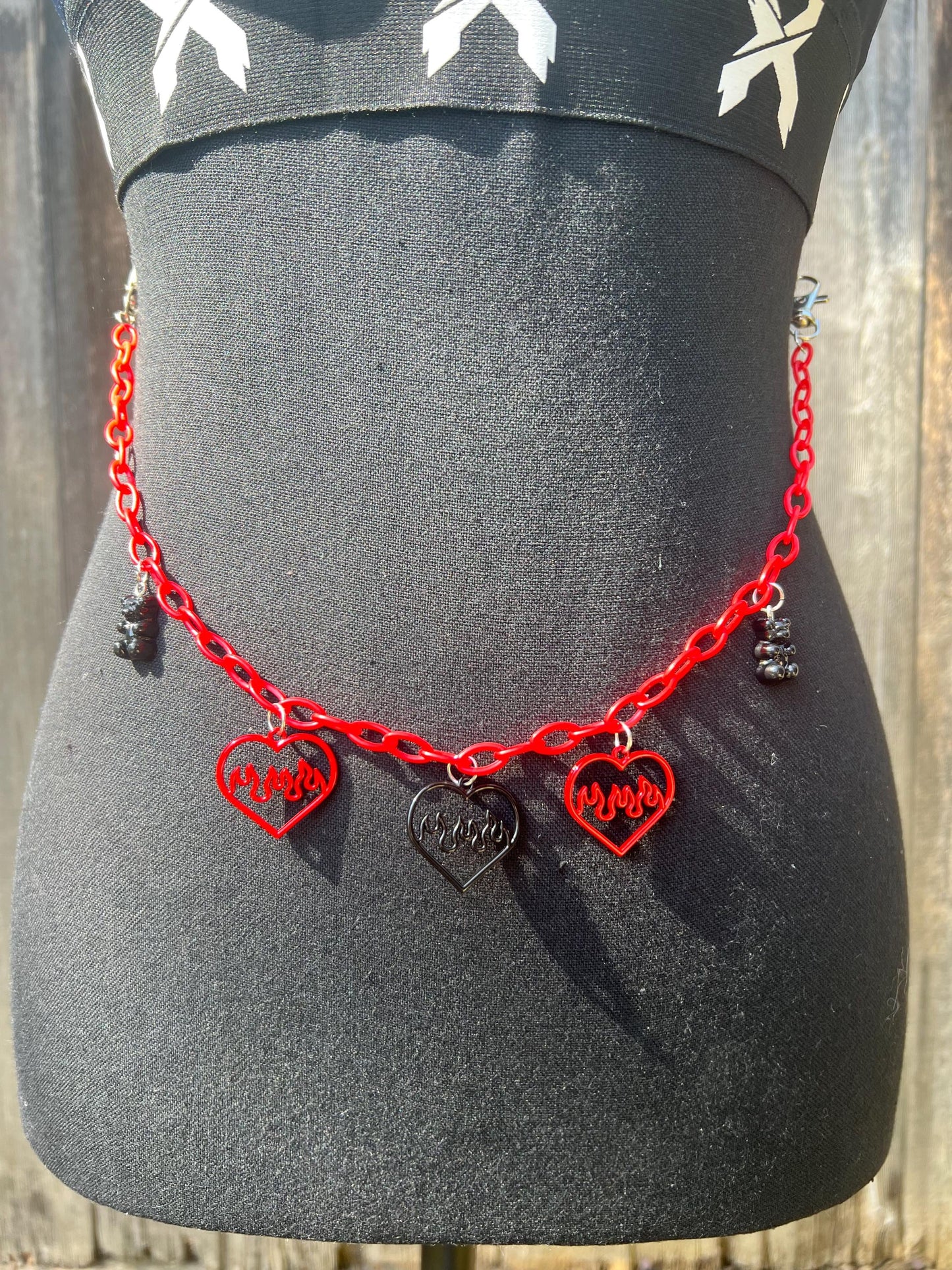 Body Chain - Necklace - Accessory (Red&Black) - Hearts/Bears