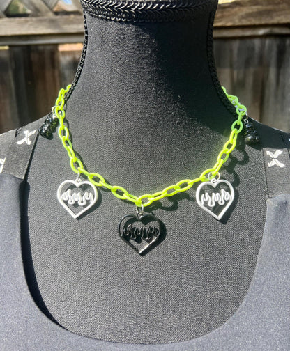 Body Chain - Necklace - Accessory (Green/White/Black) - Hearts