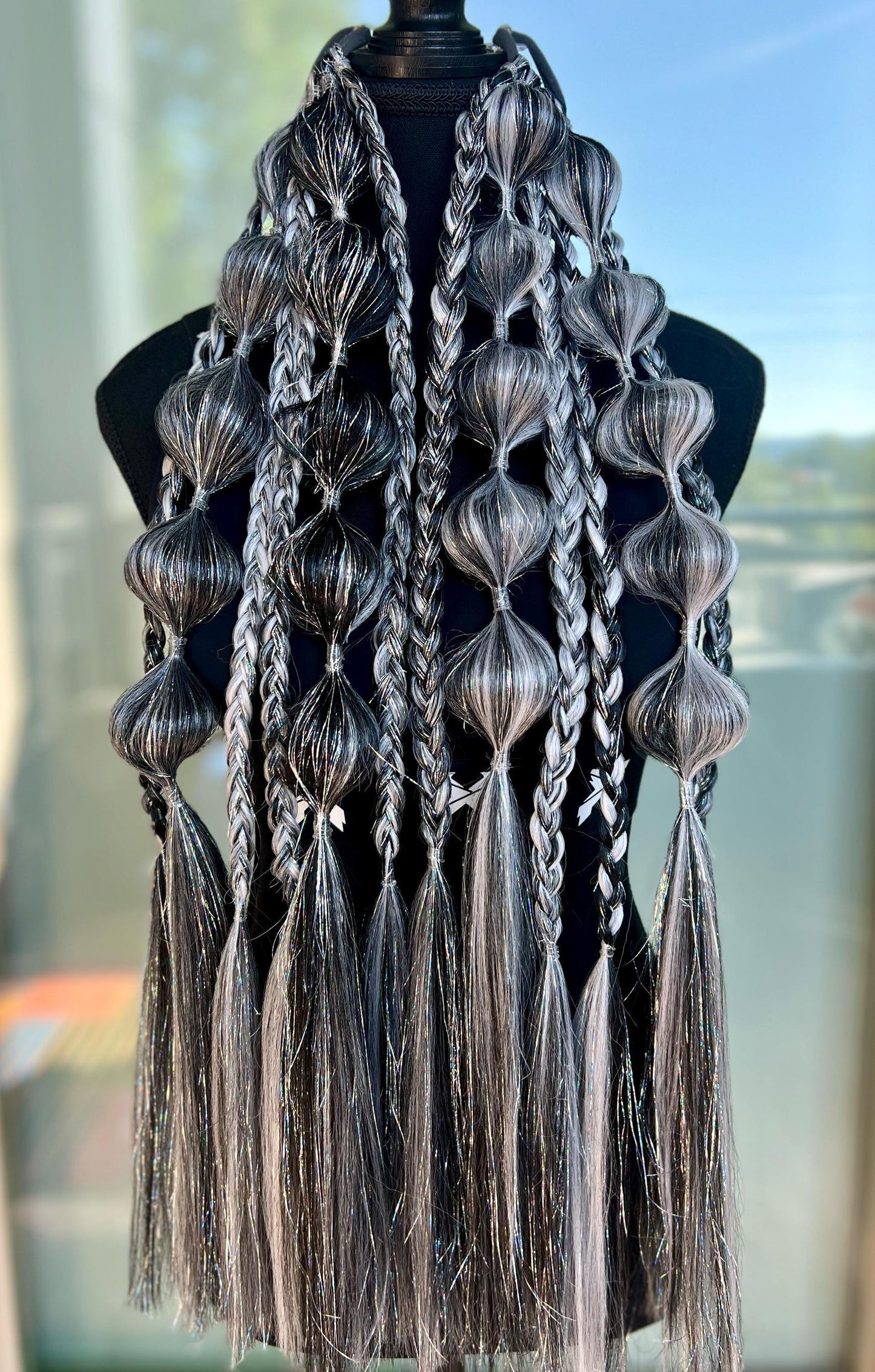 Darkness - Tie-In Braid Extensions (Bubble Braids) - Tinsel