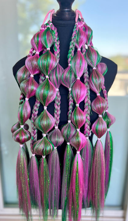 Watermelon - Tie-In Braid Extensions (Bubble Braids) - Tinsel