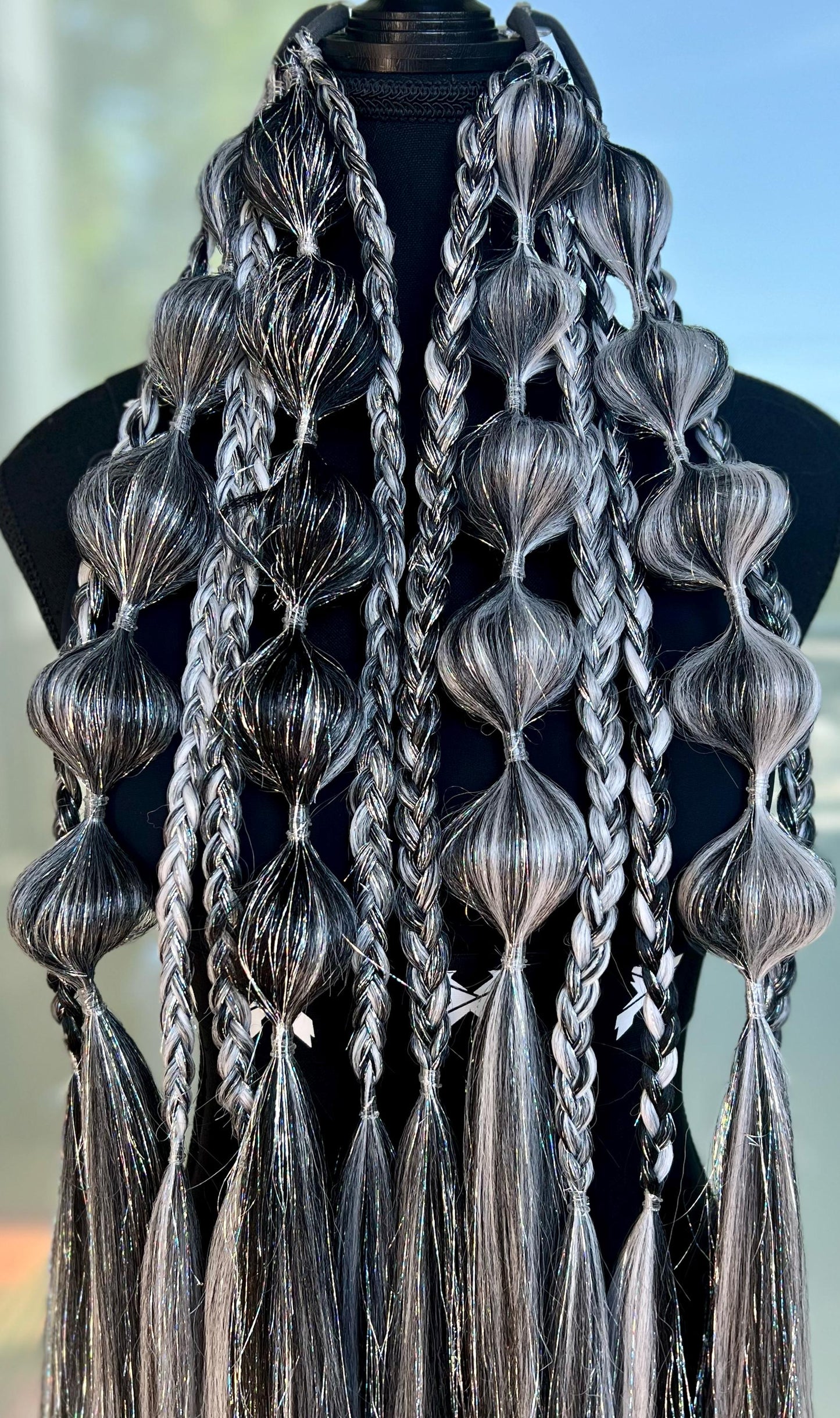 Darkness - Tie-In Braid Extensions (Bubble Braids) - Tinsel