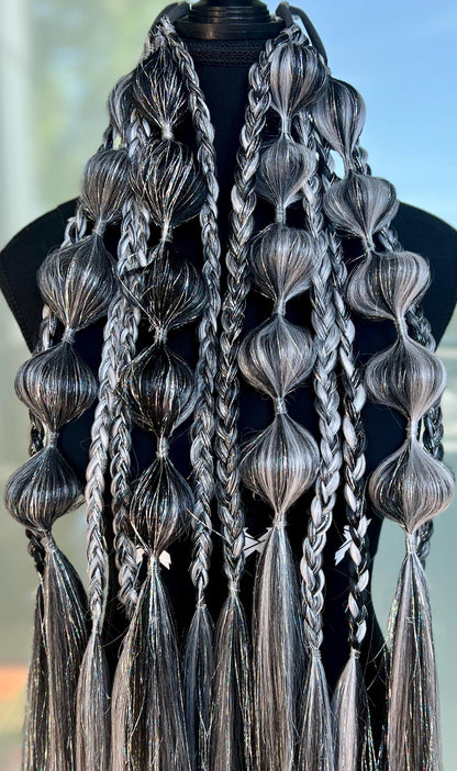 Darkness - Tie-In Braid Extensions (Bubble Braids) - Tinsel