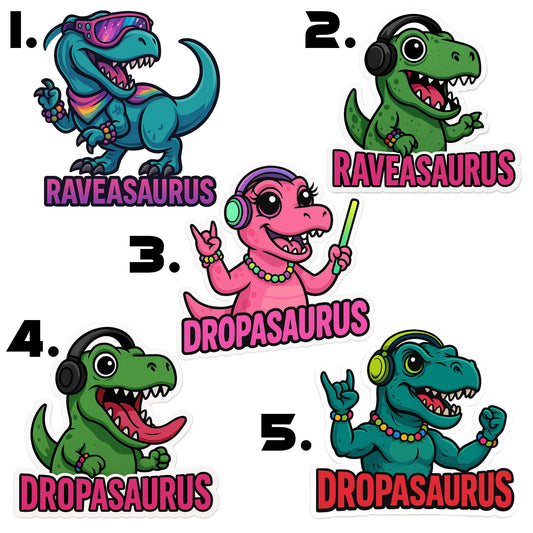 EDM Rave Festival Sticker Set or Single | Vinyl Decal | Dino | PLUR