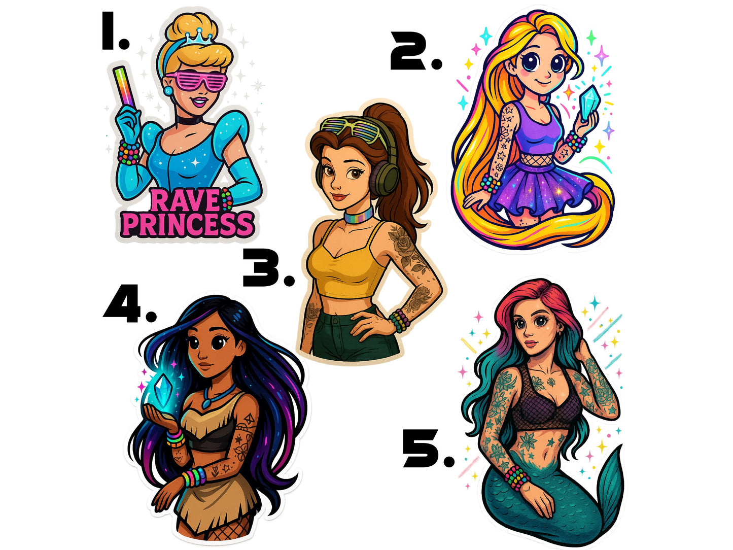 EDM Rave Festival Sticker Set or Single | Vinyl Decal | Princesses | PLUR