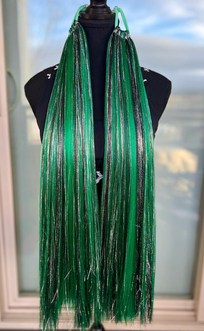 Elphaba - Tie-In Hair Extensions (DIY) - Green/Black Tinsel