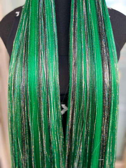 Elphaba - Tie-In Hair Extensions (DIY) - Green/Black Tinsel