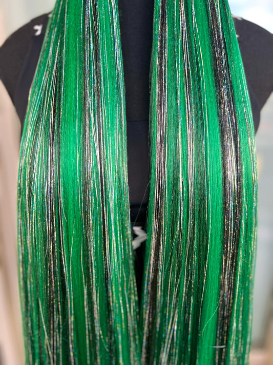 Elphaba - Tie-In Hair Extensions (DIY) - Green/Black Tinsel
