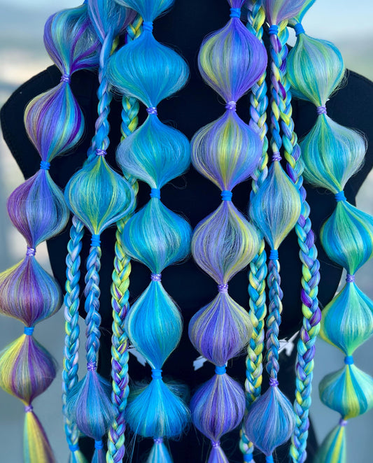 Aurora Borealis - Tie-In Braid Extensions (Bubble Braids) - Rainbow Mix