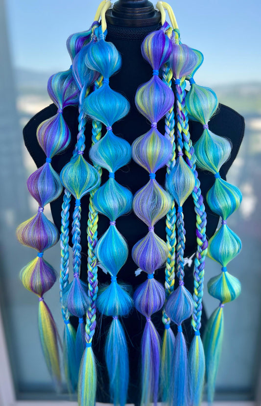Aurora Borealis - Tie-In Braid Extensions (Bubble Braids) - Rainbow Mix